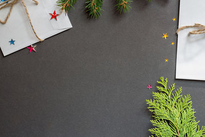 High angle view of christmas decoration on table