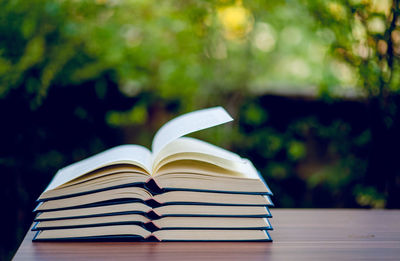 Close-up of open book on table