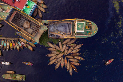 Aerial view of boats in lake