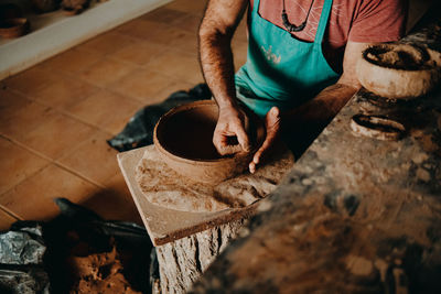 High angle view of man working