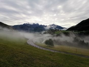 Scenic view of snowcapped mountains against sky