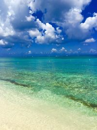 Scenic view of sea against cloudy sky