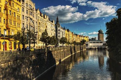 Canal amidst buildings against sky in city