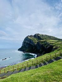 Scenic view of sea against sky in jeju island