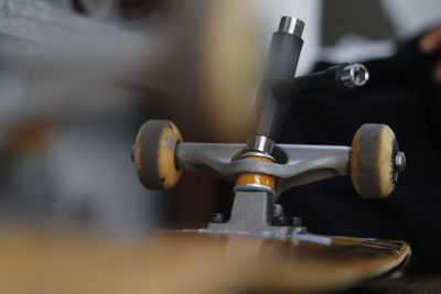 Close-up of skateboard wheels