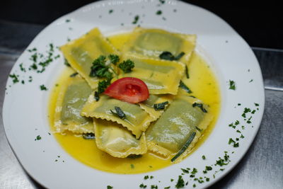 High angle view of meal served in plate