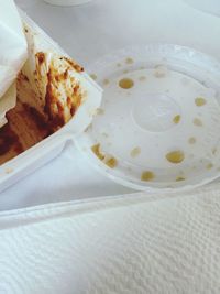 High angle view of bread in plate on table