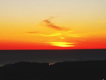 Scenic view of sea against dramatic sky during sunset