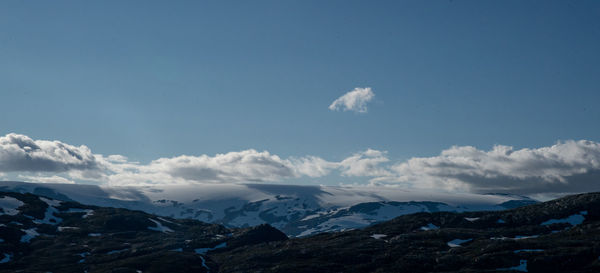 Scenic view of snowcapped mountains against sky