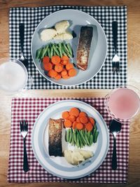 High angle view of food in plate on table