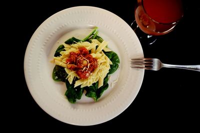 High angle view of salad in plate on table