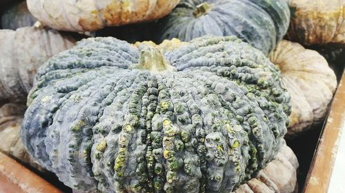 High angle view of pumpkins for sale at market stall