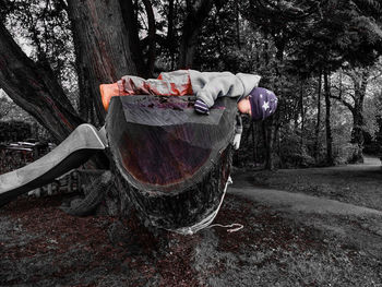 View of abandoned car on the road