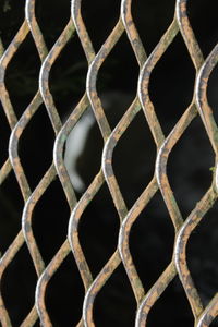 Full frame shot of metal fence against black background