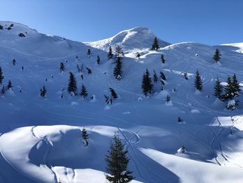 Scenic view of snowcapped mountains against sky