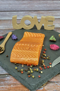 High angle view of food on table