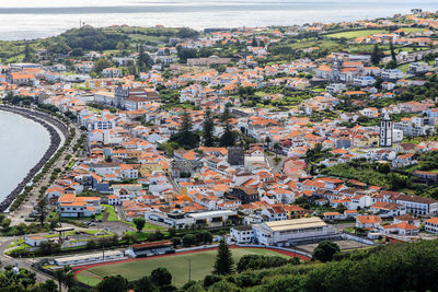 High angle view of townscape and buildings in town