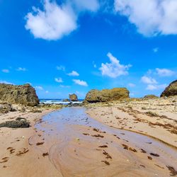 Scenic view of beach against sky