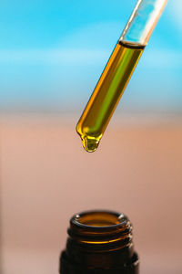 Close-up of drink in glass bottle