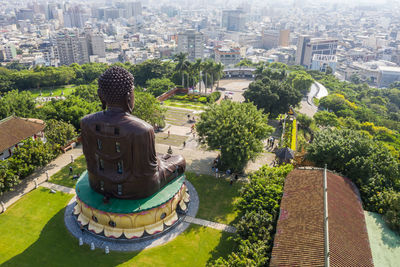 High angle view of statue in city