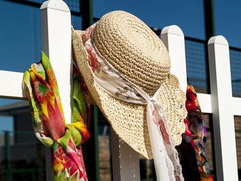 Low angle view of flowers against built structure