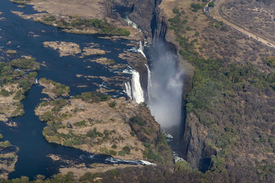 High angle view of river flowing through land