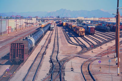 High angle view of train against sky