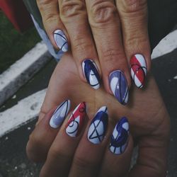 Close-up of hands with nail art