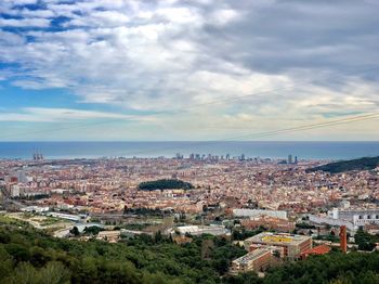 High angle view of town against sky