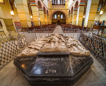 High angle view of illuminated sculpture in museum