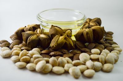 Close-up of coffee beans against white background