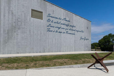 Information sign against built structure