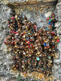 Padlocks hanging on wall