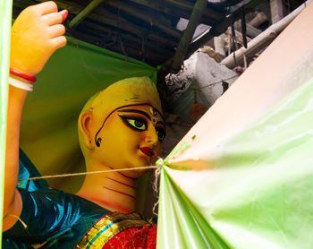 Low angle view of durga statue