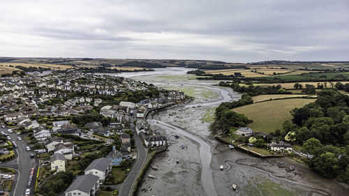 High angle view of cityscape against sky