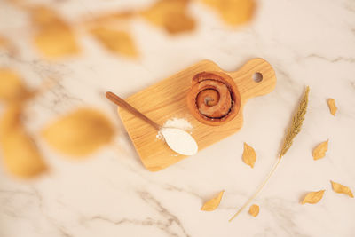 High angle view of cookies on table