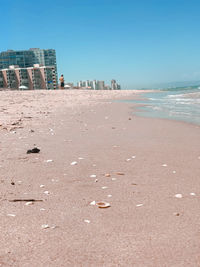 Scenic view of beach against clear sky