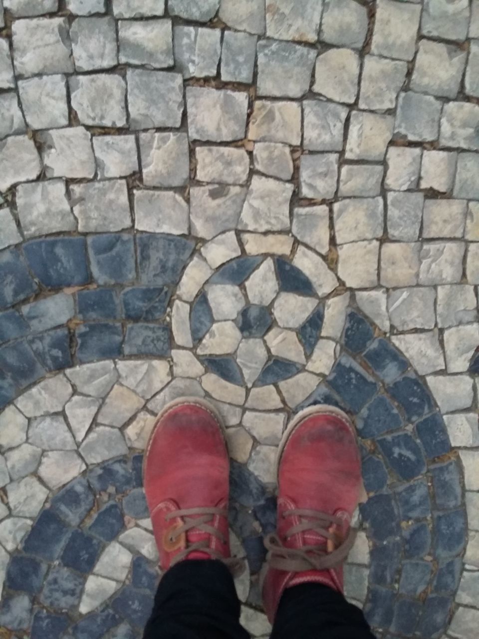 LOW SECTION OF WOMAN STANDING ON PAVING STONE