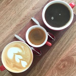 High angle view of coffee on table