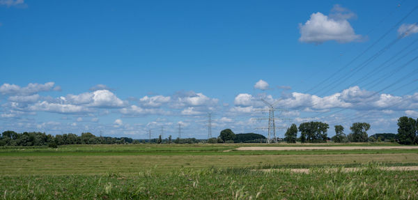 Highest electricity pylons, high voltage pylons in europe on the elbe near hamburg