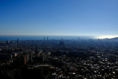 High angle view of townscape against clear sky