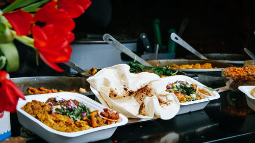 Close-up of food served in plate