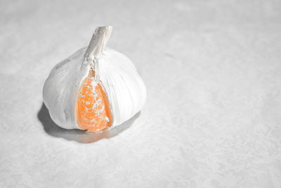 High angle view of orange on white table