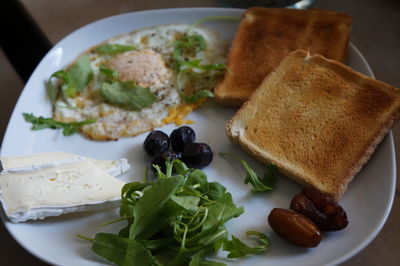 Close-up of breakfast served in plate