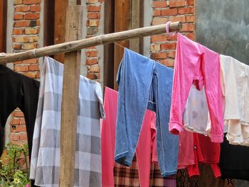 Close up hanging clothes in the sun