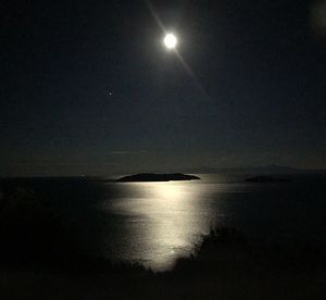 Scenic view of sea against sky at night