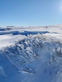 Scenic view of snow covered landscape against sky