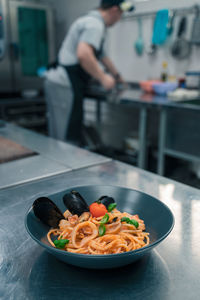 Close-up of food in plate on table