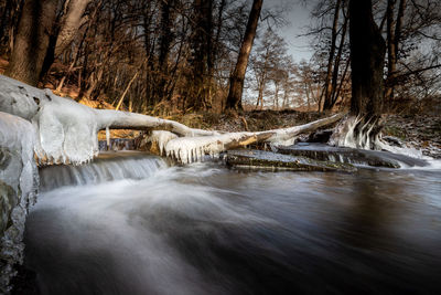 Icy brook. winter landscape in neandertal, germany