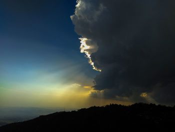 Low angle view of silhouette landscape against sky during sunset